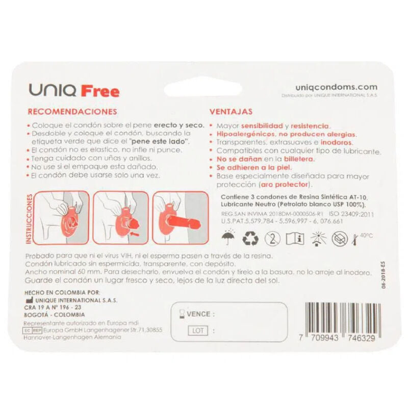 Preservativos Uniq Free Con Aro Protector Sin Latex 3 Uds