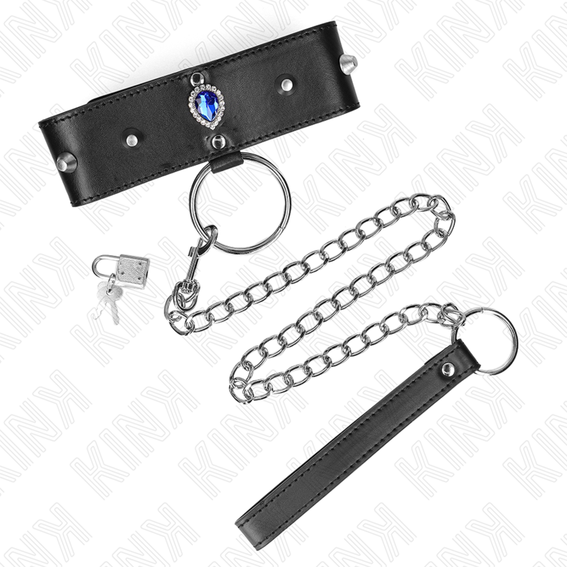 Collar Con Correa 65 Cm Con Diamantes Azules Ajustable 36-43 Cm X 5 Cm