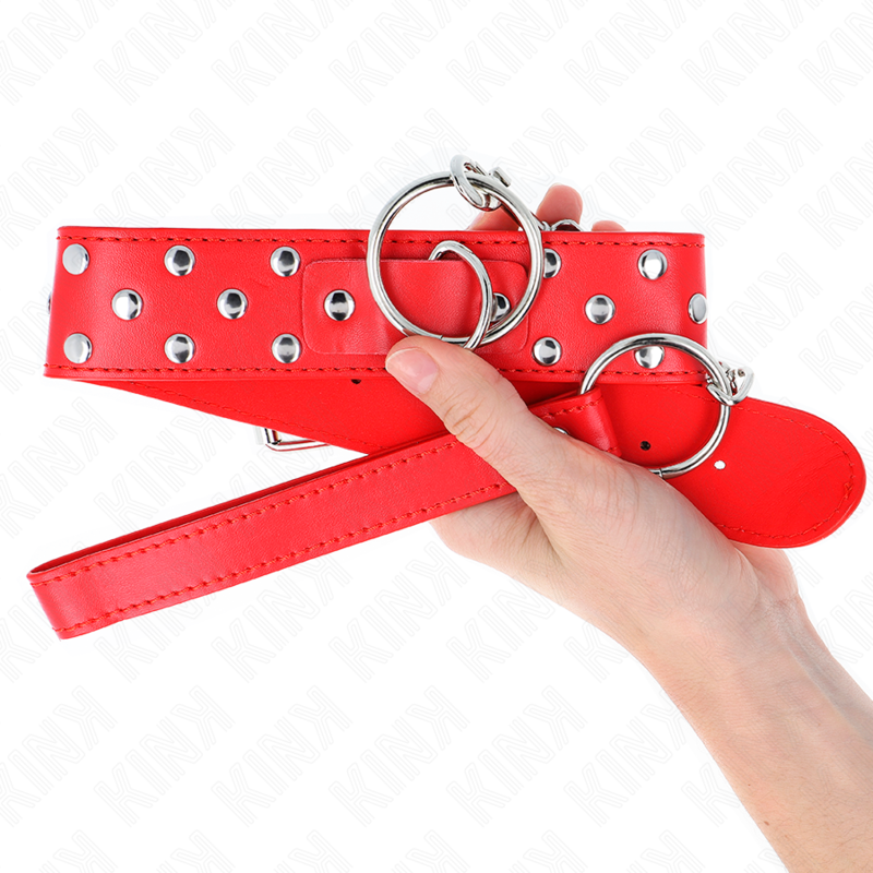 Collar Con Correa 65 Cm Remache Anilla Rojo Ajustable 36-50 Cm X 3.8 Cm