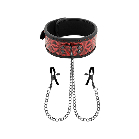 Red Edition Collar Con Cadenas Y Pinzas Pezones Con Forro De Neopreno