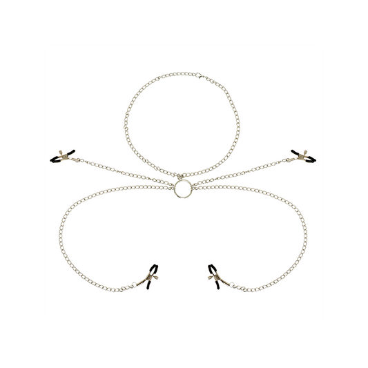 4 Pinzas Pezones Con Collar De Cadenas