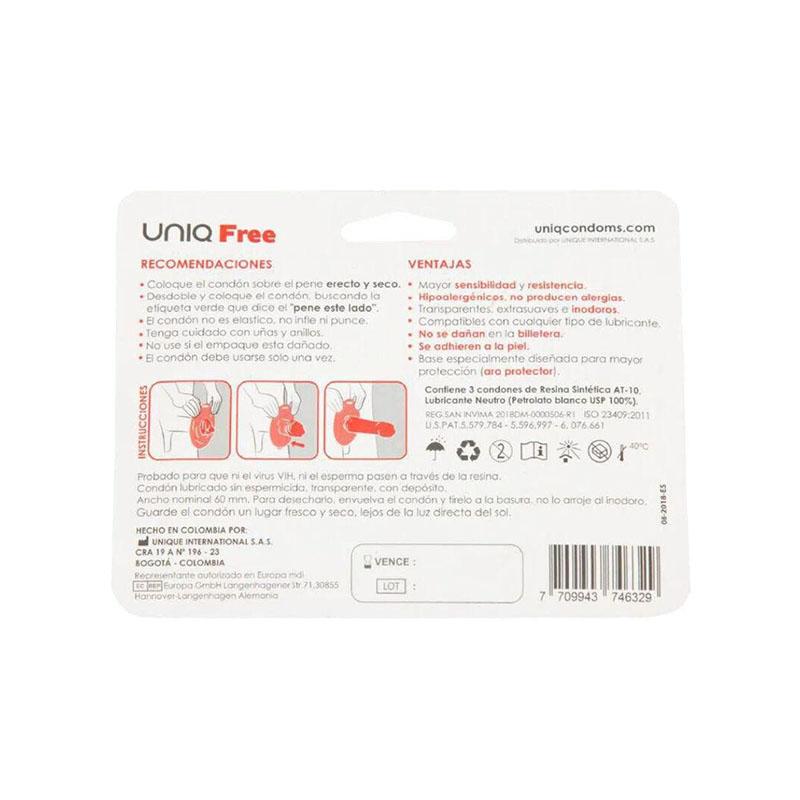 Preservativos Uniq Free Con Aro Protector Sin Latex 3 Uds