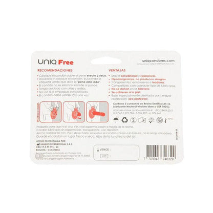 Preservativos Uniq Free Con Aro Protector Sin Latex 3 Uds