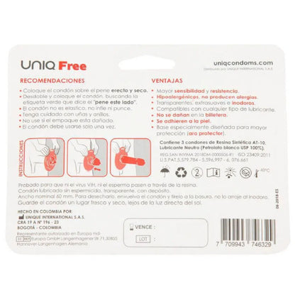 Preservativos Uniq Free Con Aro Protector Sin Latex 3 Uds
