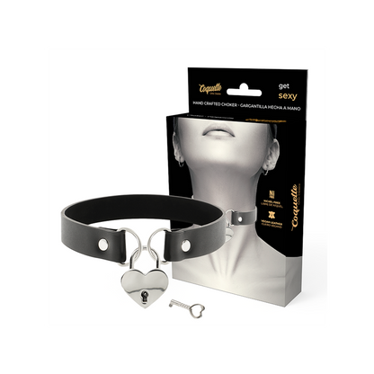 Collar Cuero Vegano Accesorio Corazón Con Llave