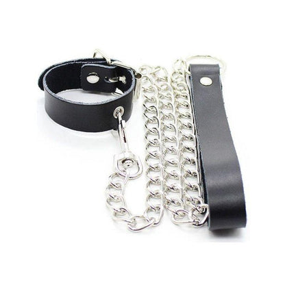 Collar Para Pene Y Correa Piel Con Cadena Metalica