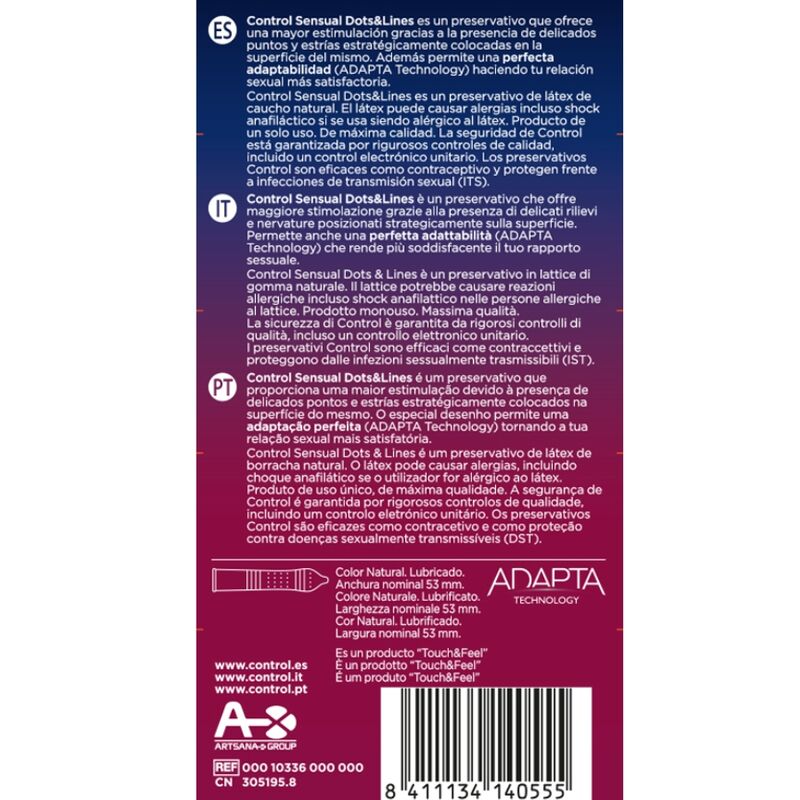 Preservativos Control Sensual Dots & Lines Puntos Y Estrias 12 Uds