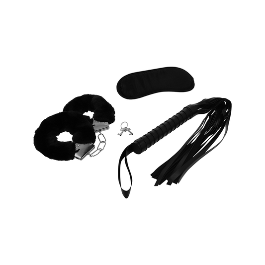 Fetish Set Erótico 1 Con Esposas, Antifaz Y Látigo De Cuero Vegano