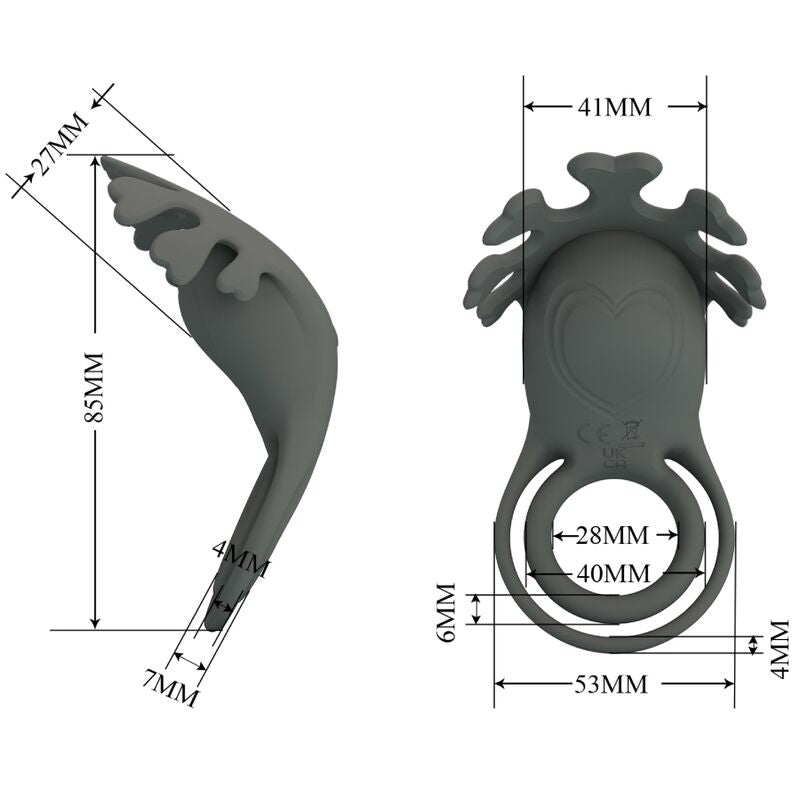 PRETTY LOVE - RUBEN DOBLE ANILLO VIBRADOR CON ESTIMULADOR GRIS