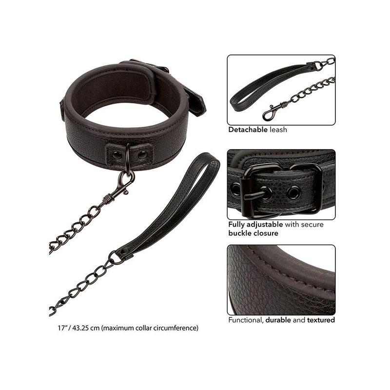 Nocturnal Collar Y Correa Cuero Ajustable Negro