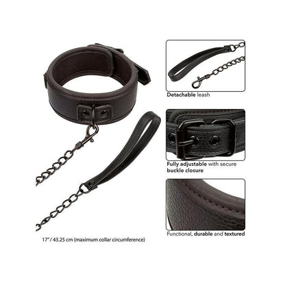 Nocturnal Collar Y Correa Cuero Ajustable Negro
