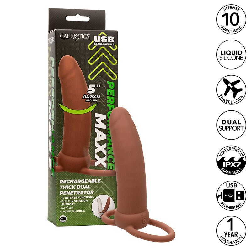 Maxx Doble Penetrador Grueso 10 Vibraciones Mulato