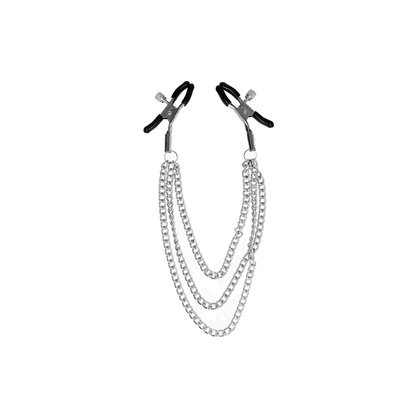 Pinzas Para Pezones Con Triple Cadena Plateado 20/23/28 Cm