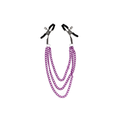 Pinzas Para Pezones Con Triple Cadena Violeta 20/23/28 Cm