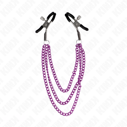 Pinzas Para Pezones Con Triple Cadena Violeta 20/23/28 Cm