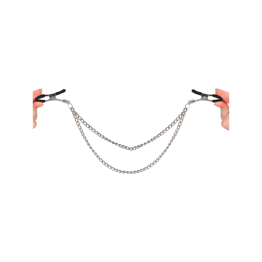 Pinzas Para Pezones Con Doble Cadena Gruesa Plateado 20/23 Cm