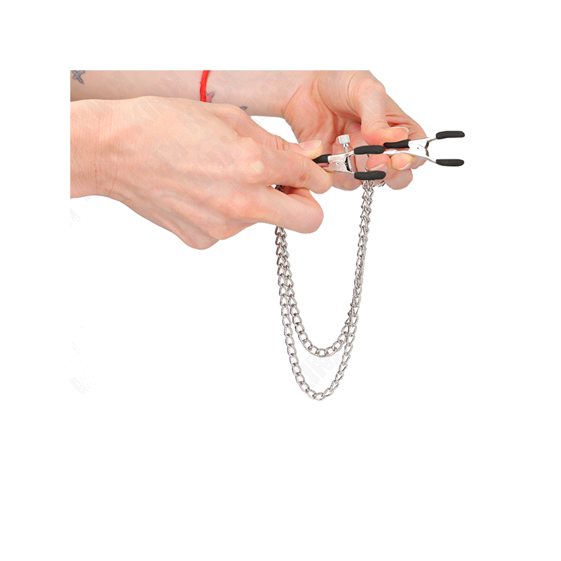 Pinzas Para Pezones Con Doble Cadena Gruesa Plateado 20/23 Cm