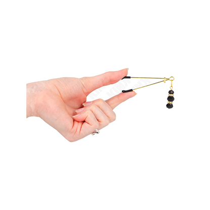 Pinzas Para Pezones Dorada Fina Con Triple Bola De Vidrio Negro 7 Cm