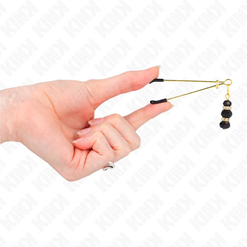 Pinzas Para Pezones Dorada Fina Con Triple Bola De Vidrio Negro 7 Cm