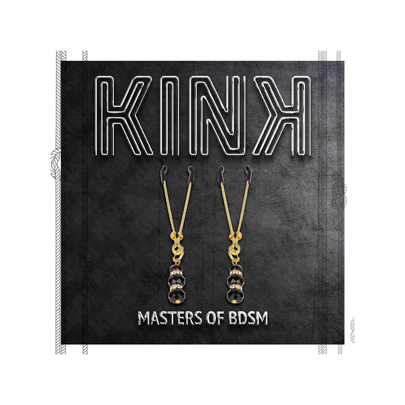 Pinzas Para Pezones Dorada Fina Con Triple Bola De Vidrio Negro 7 Cm