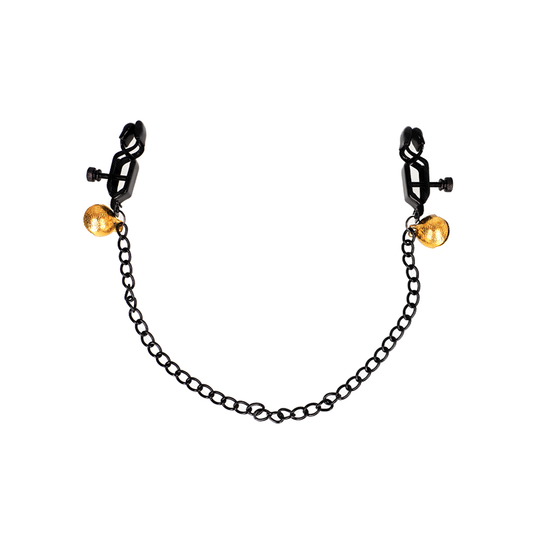 Pinzas Para Pezones Planas Negro Con Cascabel Y Cadena Plateado 30 Cm