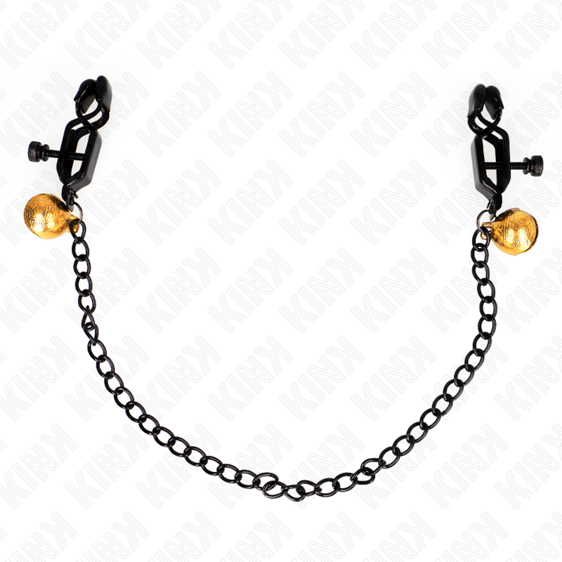 Pinzas Para Pezones Planas Negro Con Cascabel Y Cadena Plateado 30 Cm