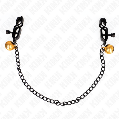 Pinzas Para Pezones Planas Negro Con Cascabel Y Cadena Plateado 30 Cm
