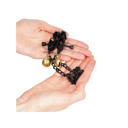 Pinzas Para Pezones Planas Negro Con Cascabel Y Cadena Plateado 30 Cm