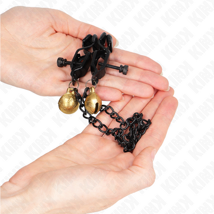 Pinzas Para Pezones Planas Negro Con Cascabel Y Cadena Plateado 30 Cm