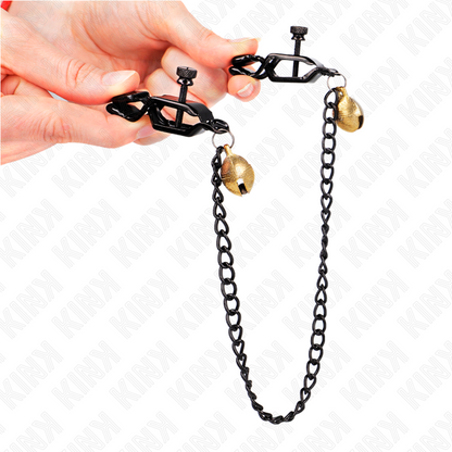 Pinzas Para Pezones Planas Negro Con Cascabel Y Cadena Plateado 30 Cm