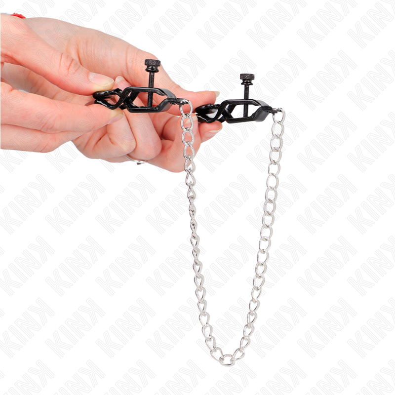 Pinzas Para Pezones Planas Negro Con Cadena Plateado 30 Cm