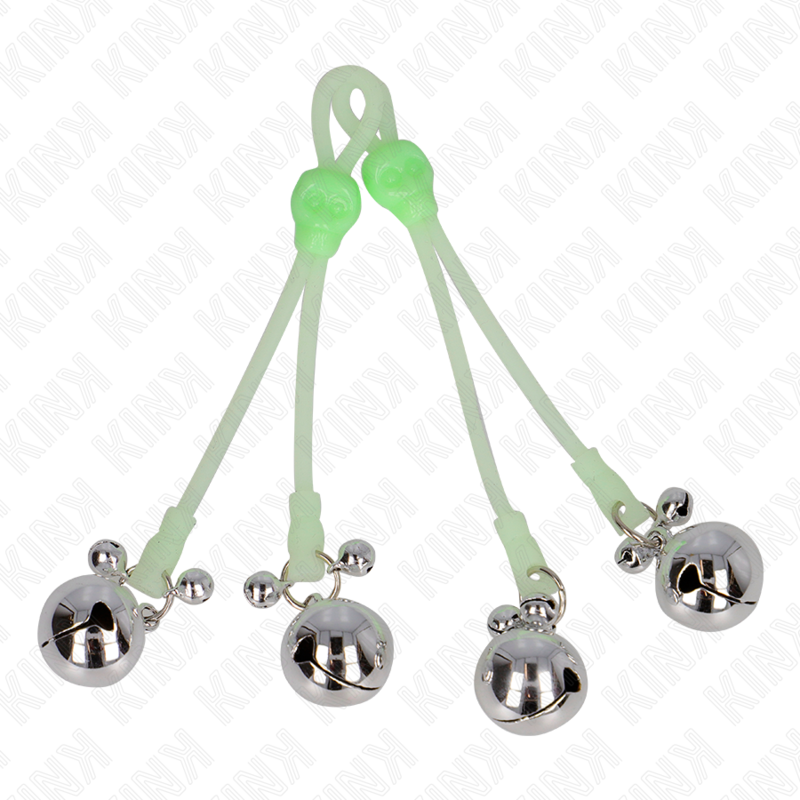 Pinzas Para Pezones Luminosas Forma Calabera Con Cascabel Sonoro Ajustable Verde / Plateado