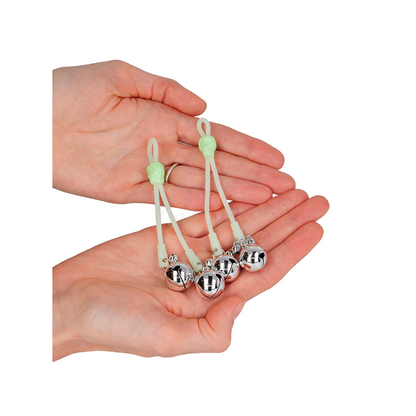 Pinzas Para Pezones Luminosas Forma Calabera Con Cascabel Sonoro Ajustable Verde / Plateado