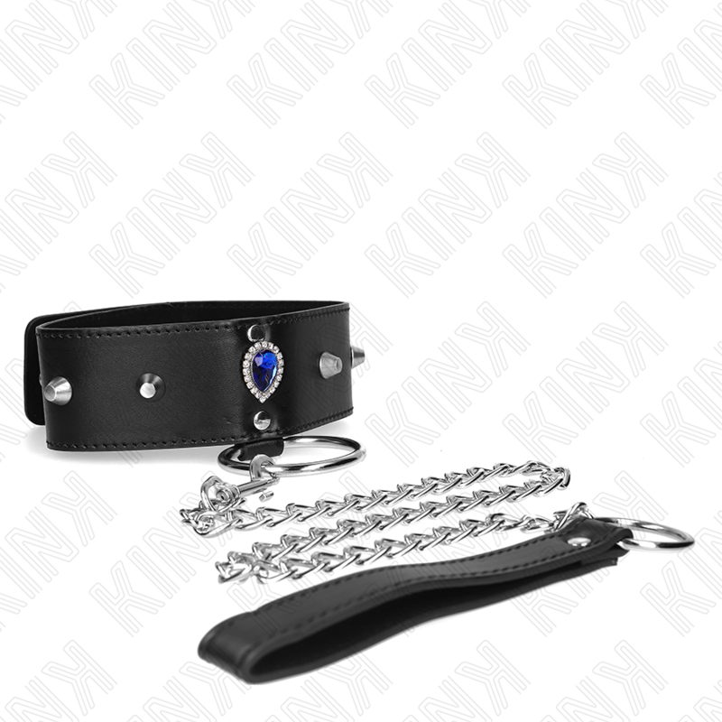 Collar Con Correa 65 Cm Con Diamantes Azules Ajustable 36-43 Cm X 5 Cm
