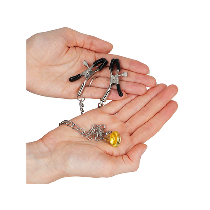 Pinzas Para Pezones Con Campana Cascabel Dorado Y Cadena 30 Cm