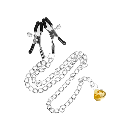 Pinzas Para Pezones Con Campana Cascabel Dorado Y Cadena 30 Cm