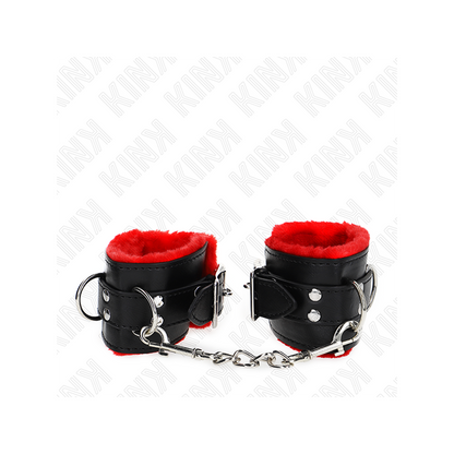 Muñequeras Forradas Con Agujeros Cuadrados Rojo Y Correa Negro Ajustable 17-29 Cm X 6 Cm