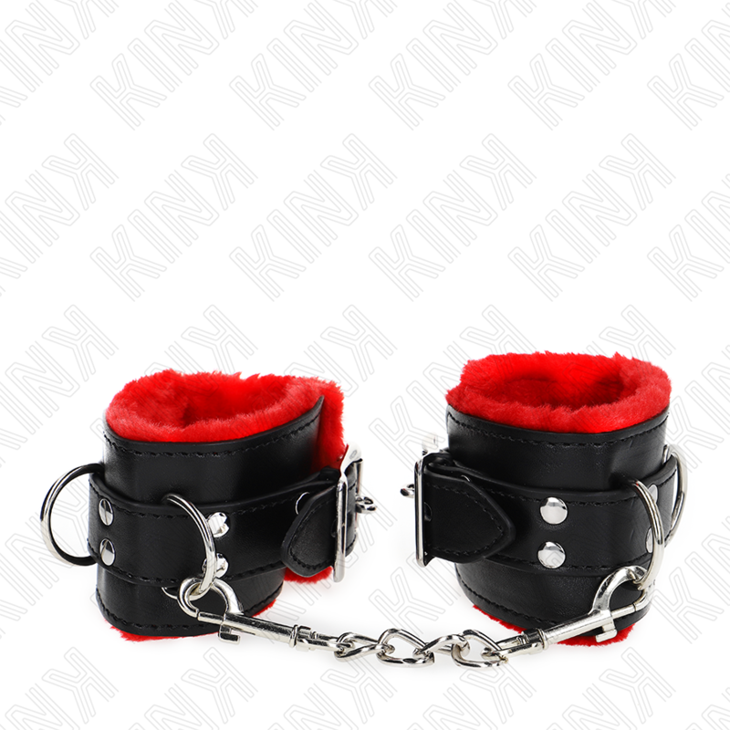Muñequeras Forradas Con Agujeros Cuadrados Rojo Y Correa Negro Ajustable 17-29 Cm X 6 Cm
