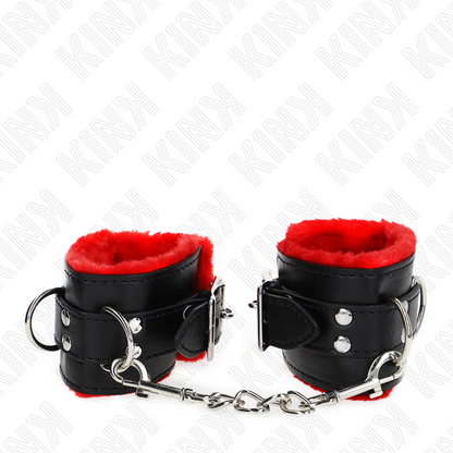 Muñequeras Forradas Con Agujeros Cuadrados Rojo Y Correa Negro Ajustable 17-29 Cm X 6 Cm