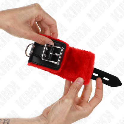 Muñequeras Forradas Con Agujeros Cuadrados Rojo Y Correa Negro Ajustable 17-29 Cm X 6 Cm
