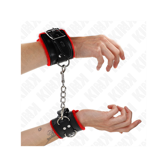 Muñequeras Forradas Con Agujeros Cuadrados Rojo Y Correa Negro Ajustable 17-29 Cm X 6 Cm