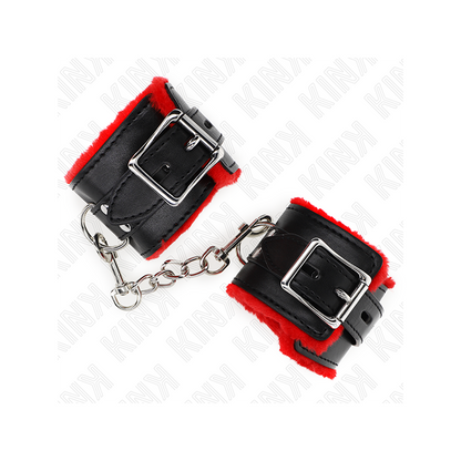 Muñequeras Forradas Con Agujeros Cuadrados Rojo Y Correa Negro Ajustable 17-29 Cm X 6 Cm