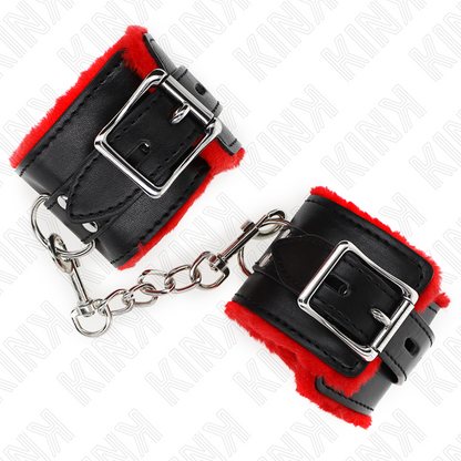 Muñequeras Forradas Con Agujeros Cuadrados Rojo Y Correa Negro Ajustable 17-29 Cm X 6 Cm