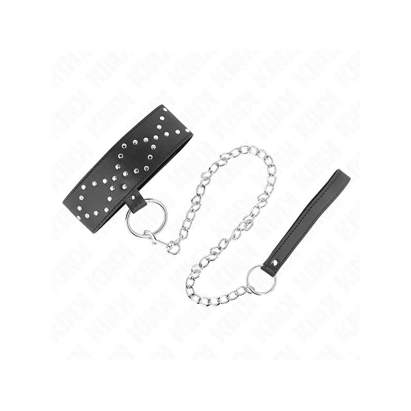 Collar Con Correa 65 Cm Con Tachuelas Plateadas Modelo 3 Ajustable 36-43 Cm X 5 Cm