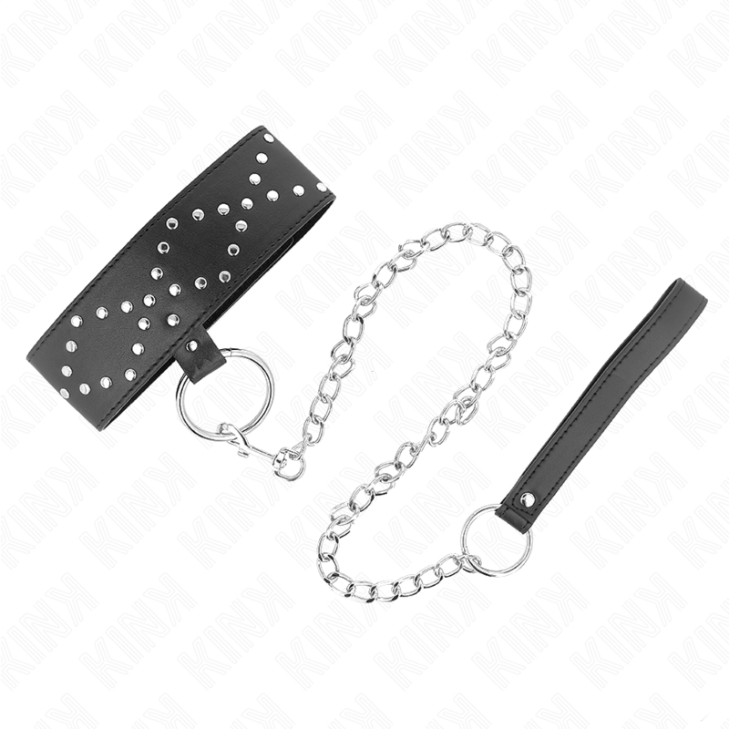 Collar Con Correa 65 Cm Con Tachuelas Plateadas Modelo 3 Ajustable 36-43 Cm X 5 Cm