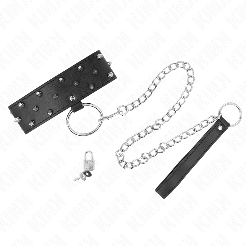 Collar Con Correa 65 Cm Con Tachuelas Plateadas Modelo 5 Ajustable 36-43 Cm X 5 Cm