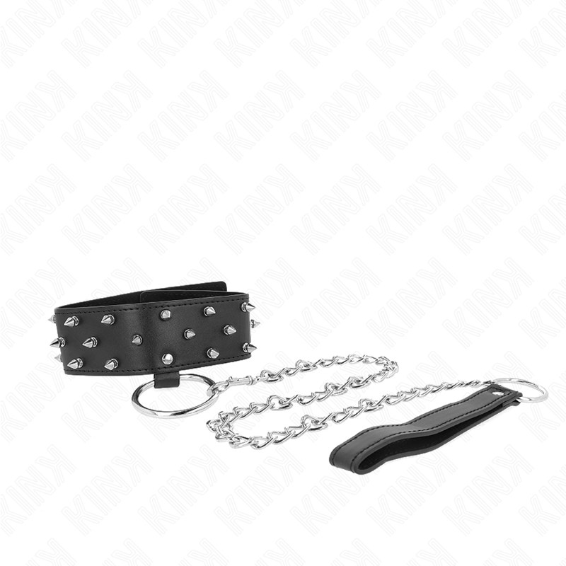 Collar Con Correa 65 Cm Con Tachuelas Plateadas Modelo 5 Ajustable 36-43 Cm X 5 Cm