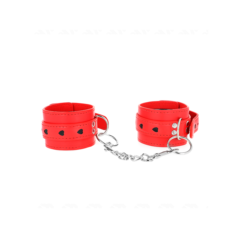 Muñequeras Rojo Con Incrustación De Corazón Negro Ajustable 21-28 Cm X 5.5 Cm