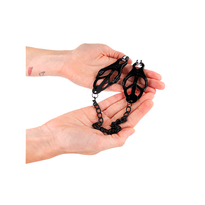 Pinzas Para Pezones Estilo Japonés Con Cadena Negro 30 Cm