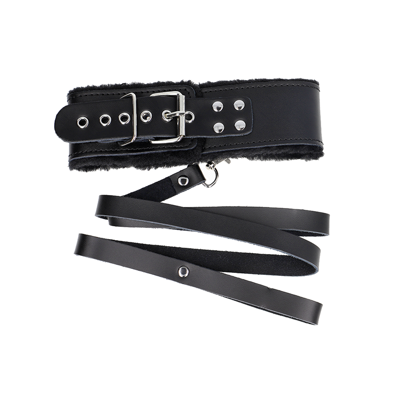 Collar Con Correa 116 Cm De Piel Negro Ajustable 40-48 Cm X 6 Cm